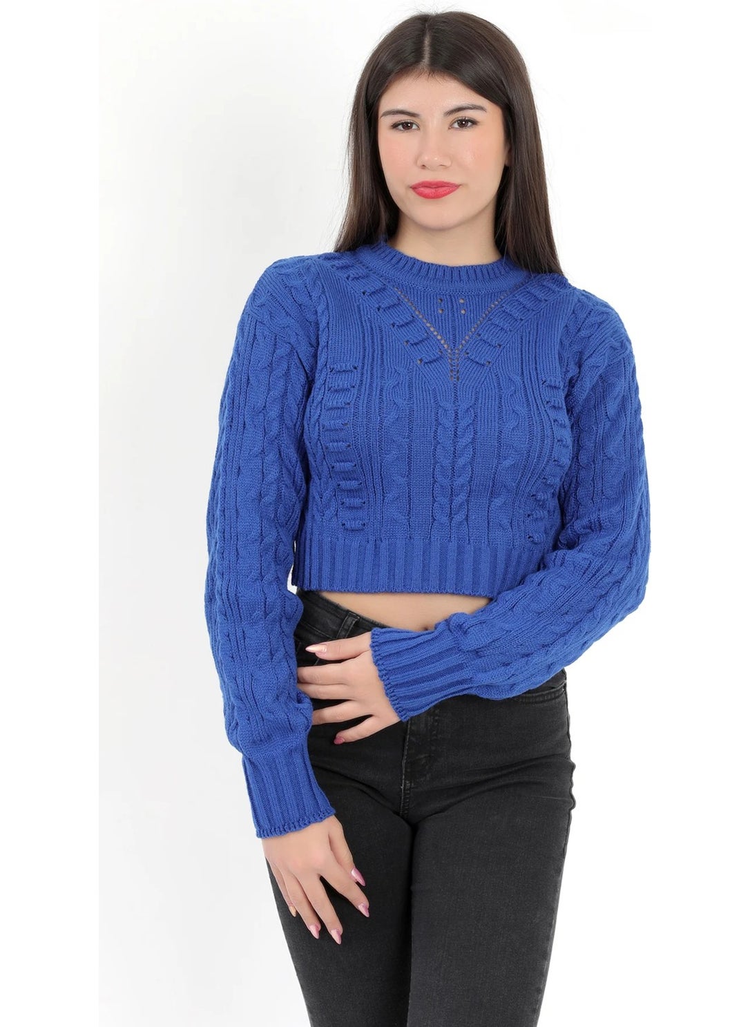 Giysa Women's Saks Seersucker Crop Knitwear Sweater - 1556  - Image 4