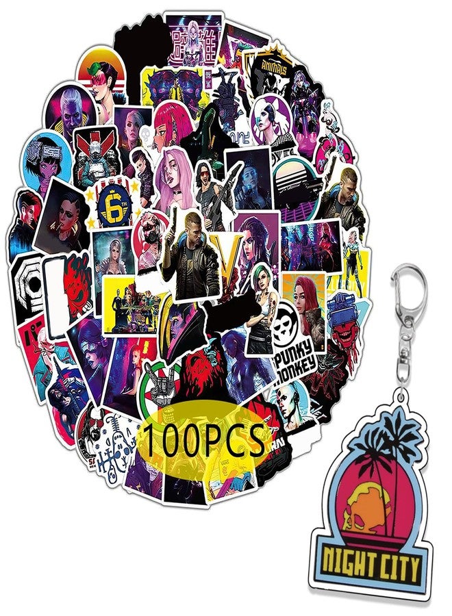 Pounchi City Game Stickers (100 Pcs with Keychain Pendant) Video Game PVC Sticker, Gifts for Laptop Water Bottle Skateboard Party Supplies Decorations Teens Kids - Image 1