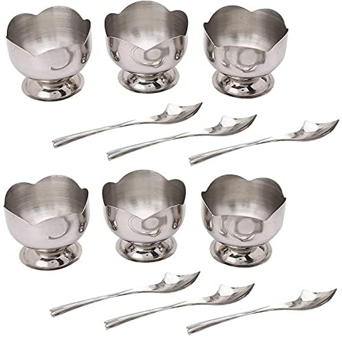 KD ZONE Stainless Steel Cut Design Dessert Cups and Serving Bowl for Ice Cream, Salad, Fruit, Pudding, Set of 6-150 ML - Image 2