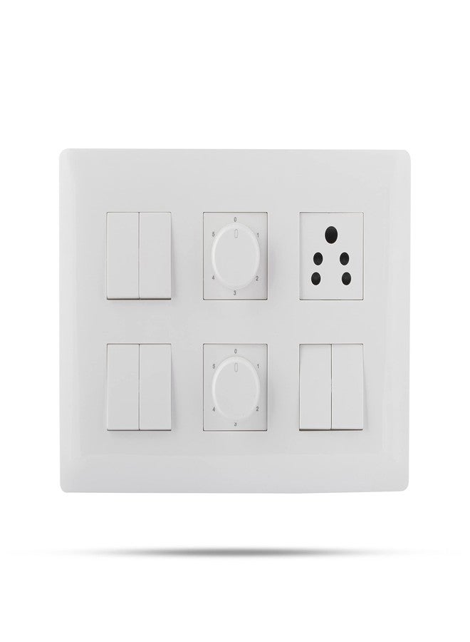 Wipro Northwest (Venia) Switch Combo of 12M Plate + 6A Switch x6 + 5 Step FR x2 + 6A 3Pin Socket x1, White (Kit 16) - Image 1