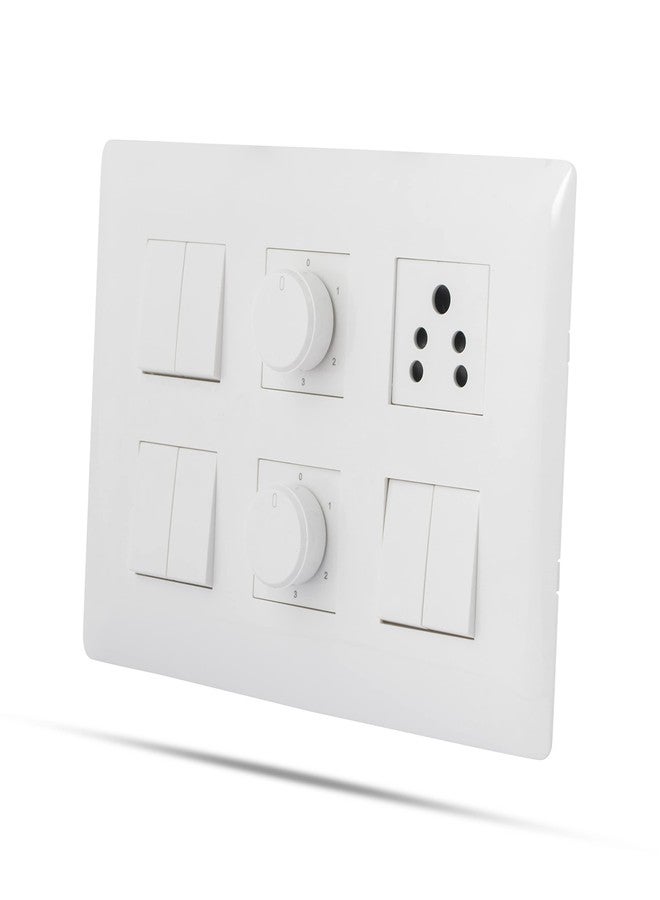 Wipro Northwest (Venia) Switch Combo of 12M Plate + 6A Switch x6 + 5 Step FR x2 + 6A 3Pin Socket x1, White (Kit 16) - Image 2