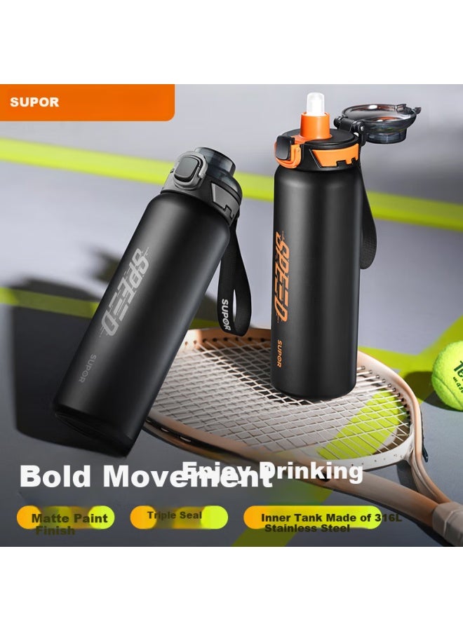 Supor Insulated Water Bottle Men's Large Capacity Stainless Steel Sports Outdoor Portable Student Cup 1000ml, Shadow Black - Image 1