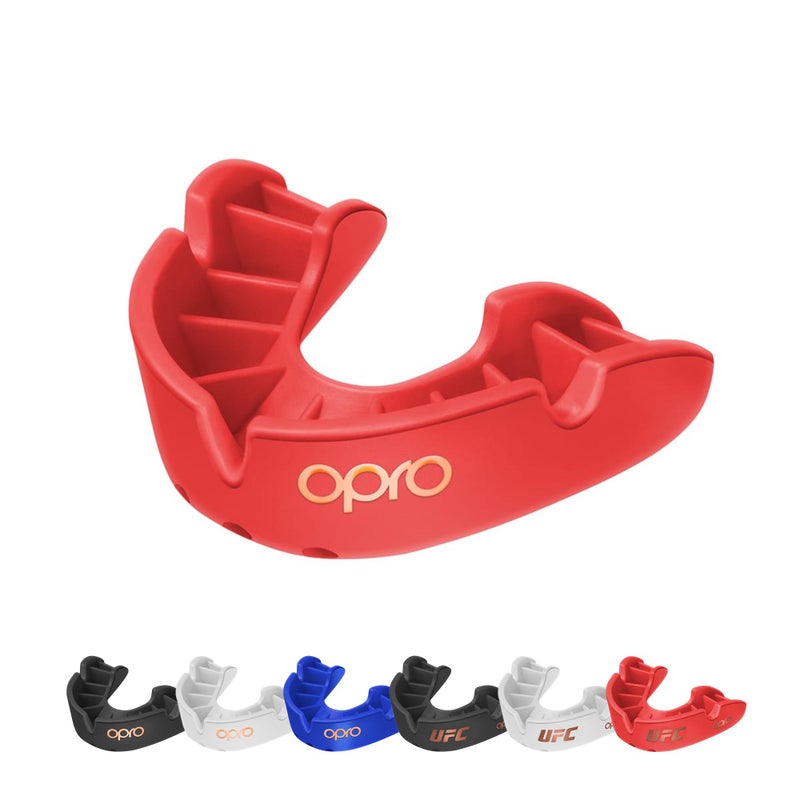 OPRO Bronze Level Sports Mouthguard CustomFit Breathable Slim Design Protective Mouth Guard for Football Wrestling Boxing MMA Lacrosse All Contact Sports Case Included Red Youth