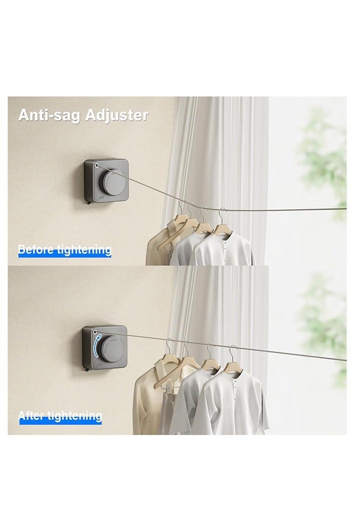 HOMESTAR Retractable Clothesline Indoor, Non-Sagging Outdoor Clothes Line Retracting Heavy Duty Clothes Drying Laundry Line Wall Mounted Stainless Steel Line (Square-Gray) - Image 2