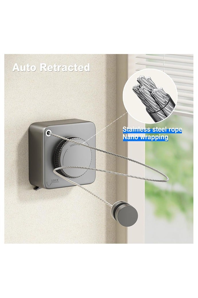 HOMESTAR Retractable Clothesline Indoor, Non-Sagging Outdoor Clothes Line Retracting Heavy Duty Clothes Drying Laundry Line Wall Mounted Stainless Steel Line (Square-Gray) - Image 3