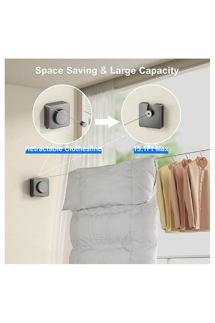 HOMESTAR Retractable Clothesline Indoor, Non-Sagging Outdoor Clothes Line Retracting Heavy Duty Clothes Drying Laundry Line Wall Mounted Stainless Steel Line (Square-Gray) - Image 4