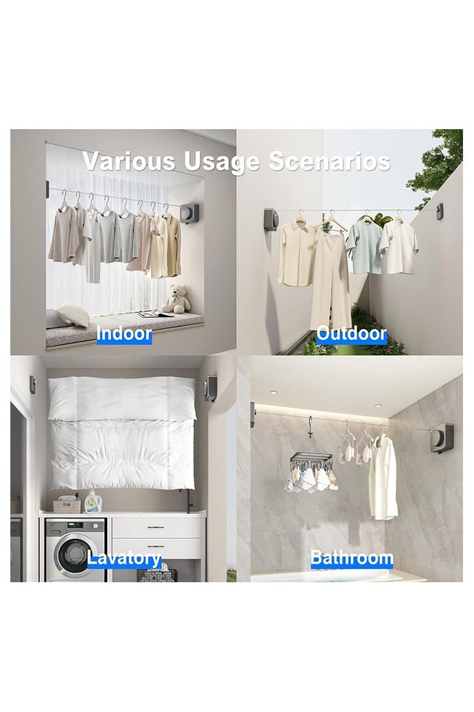 HOMESTAR Retractable Clothesline Indoor, Non-Sagging Outdoor Clothes Line Retracting Heavy Duty Clothes Drying Laundry Line Wall Mounted Stainless Steel Line (Square-Gray) - Image 5