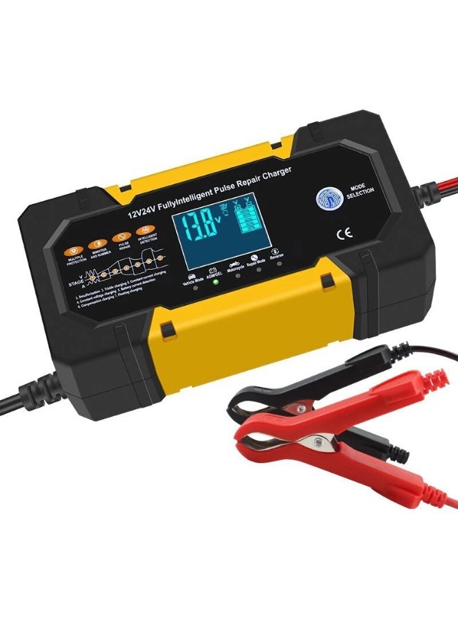 Car Battery Charger 10-Amp 12V and 24V Fully-Automatic Smart Car Battery Charger, Battery Maintainer Trickle Charger, and Battery Desulfator with Temperature Compensation