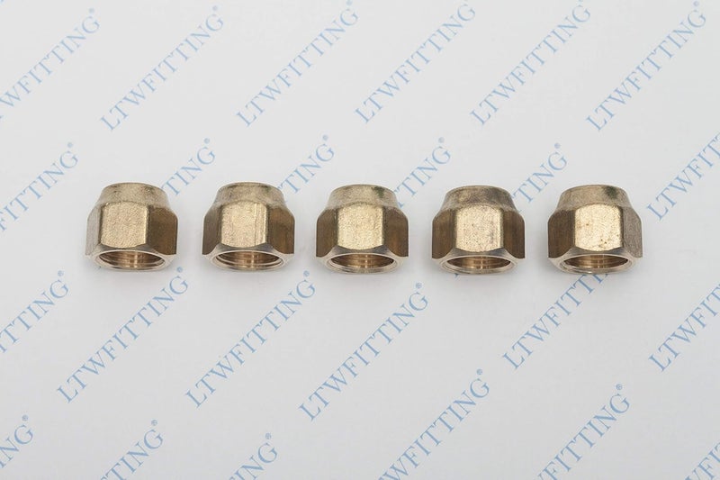 LTWFITTING Brass 1/2" OD Flare Short Forged Nut,Brass Flare Tube Fitting(Pack of 5) - Image 2