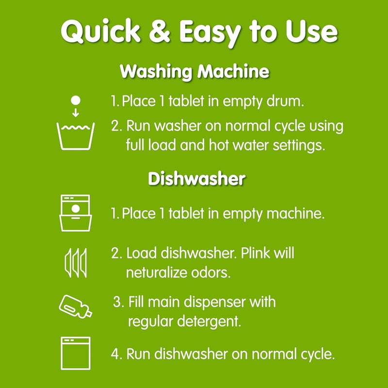 Plink Washing Machine and Dishwasher Cleaner and Freshener, Prevents Residue and Removes Odors in Kitchen and Laundry Room Appliances, Septic-Friendly, Made in the USA, Lemon Scent, 12 Tablets - Image 3