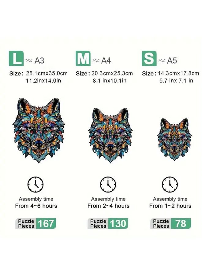 لغز خشبي A5 ذئب ملون هدية فريدة تخفيف التوتر للبالغين لعبة عائلية - Image 4