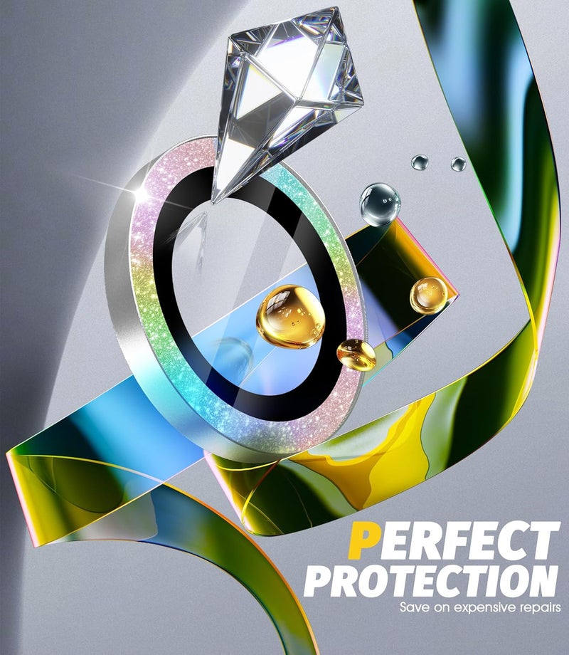 Orzero (3 Pack) Camera Lens Protector Compatible for iPhone 16e, Protector de Cámera Bling Individual 3D Alloy Metal Ring Glass Cover Case Friendly - Glitter Colorful - Image 3