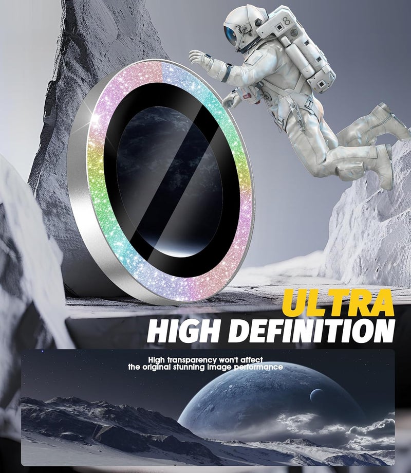 Orzero (3 Pack) Camera Lens Protector Compatible for iPhone 16e, Protector de Cámera Bling Individual 3D Alloy Metal Ring Glass Cover Case Friendly - Glitter Colorful - Image 2