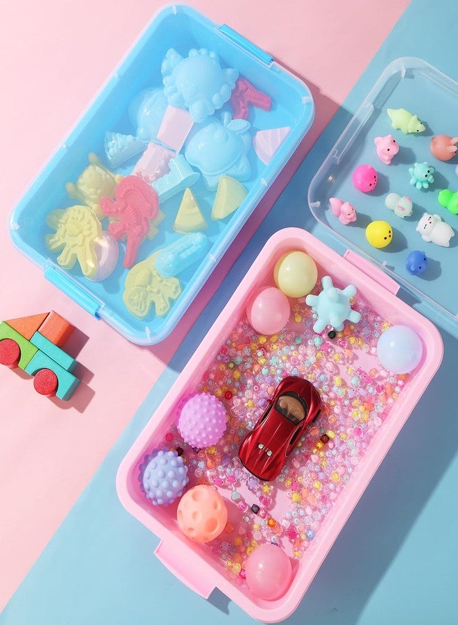 AtMini Sensory Bin Sand Tray with Lid for Toddlers 2 Pcs 15in Portable Sandbox Toy Large Plastic Tray for Kids 3 4 5 6 Fill with Sand, Water, Beads, and More (Pink + Blue) - Image 5