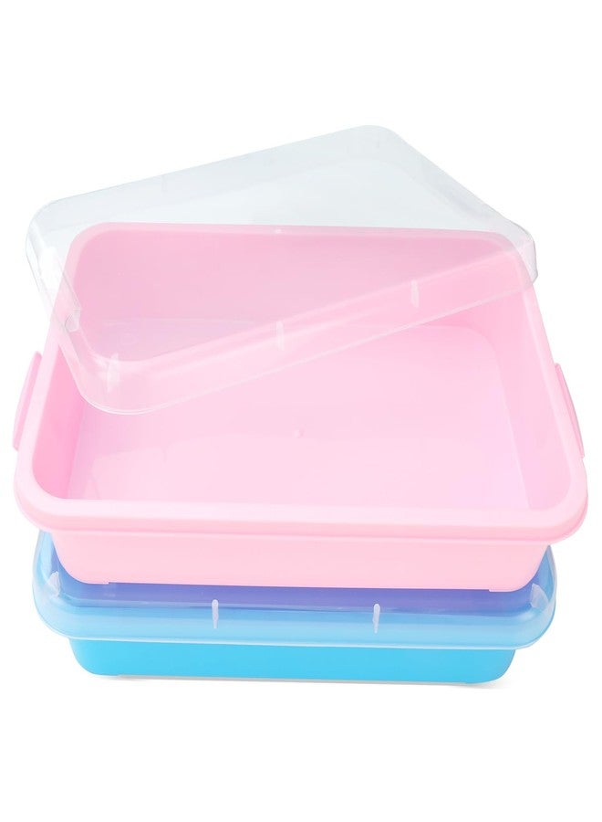 AtMini Sensory Bin Sand Tray with Lid for Toddlers 2 Pcs 15in Portable Sandbox Toy Large Plastic Tray for Kids 3 4 5 6 Fill with Sand, Water, Beads, and More (Pink + Blue) - Image 1