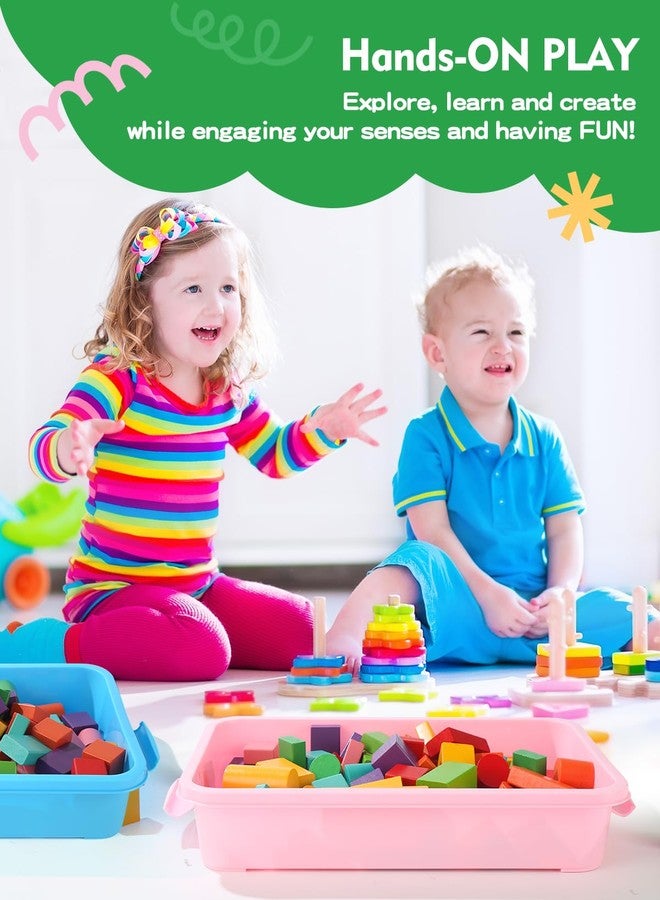 AtMini Sensory Bin Sand Tray with Lid for Toddlers 2 Pcs 15in Portable Sandbox Toy Large Plastic Tray for Kids 3 4 5 6 Fill with Sand, Water, Beads, and More (Pink + Blue) - Image 4