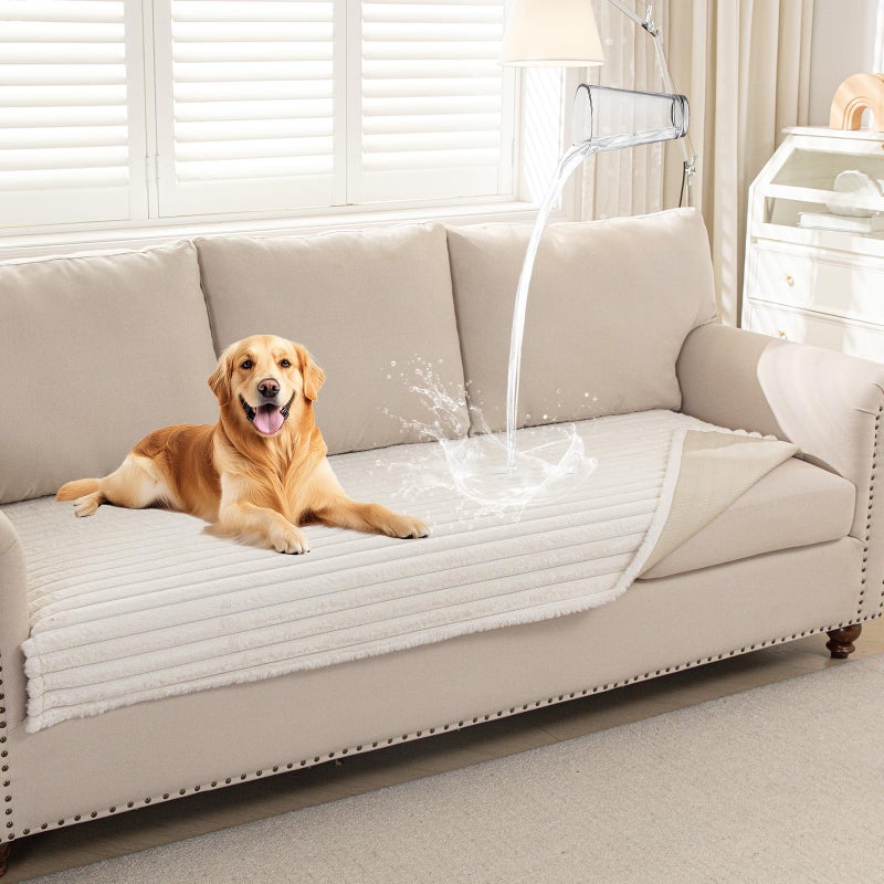 DEEPDREAM Deep Dream Waterproof Couch Cover for Dogs, Fuzzy Sofa Covers for Pet, Non-Slip Couch Covers for 3 Cushion Couch Sofa Pet Friendly (Off White, 35" x 82") - Image 1