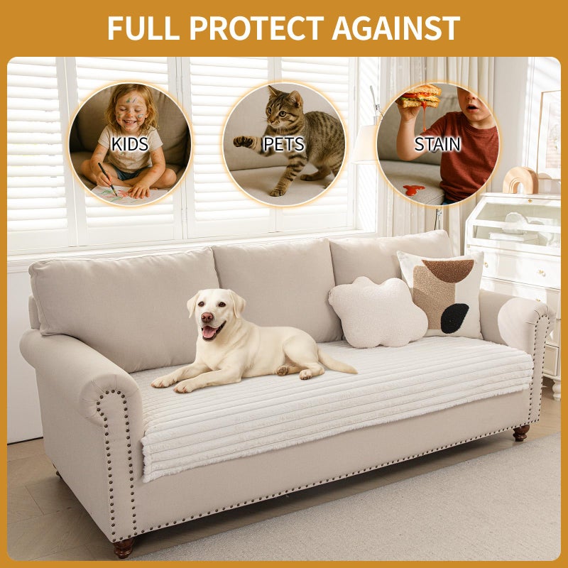 DEEPDREAM Deep Dream Waterproof Couch Cover for Dogs, Fuzzy Sofa Covers for Pet, Non-Slip Couch Covers for 3 Cushion Couch Sofa Pet Friendly (Off White, 35" x 82") - Image 4