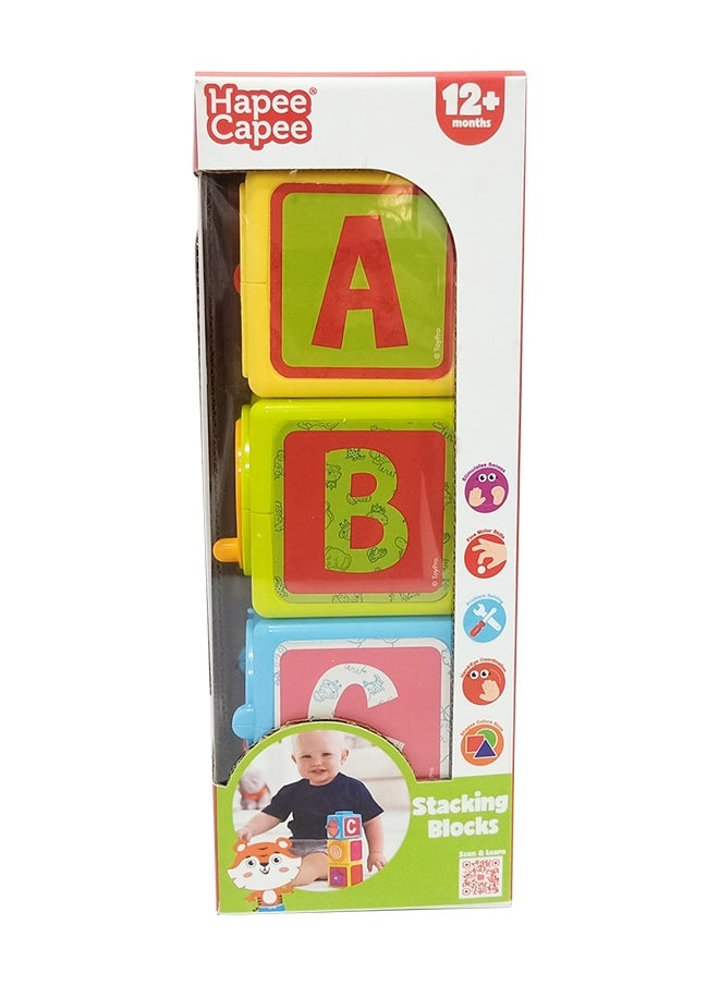 Hapee Capee Stacking Blocks, Colourful Activity stacking Cubes Toys for Babies & Toddlers, Includes 3 Cubes with each side has different activities, Best gift toys for 12+ months.  - Image 1