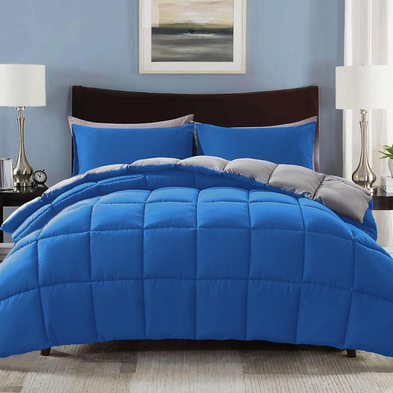 Decroom Lightweight Full Comforter Set with 2 Pillow Sham  3 Pieces Set  Quilted Down Alternative ComforterDuvet Insert for All Season  BlueGrey  Full Size