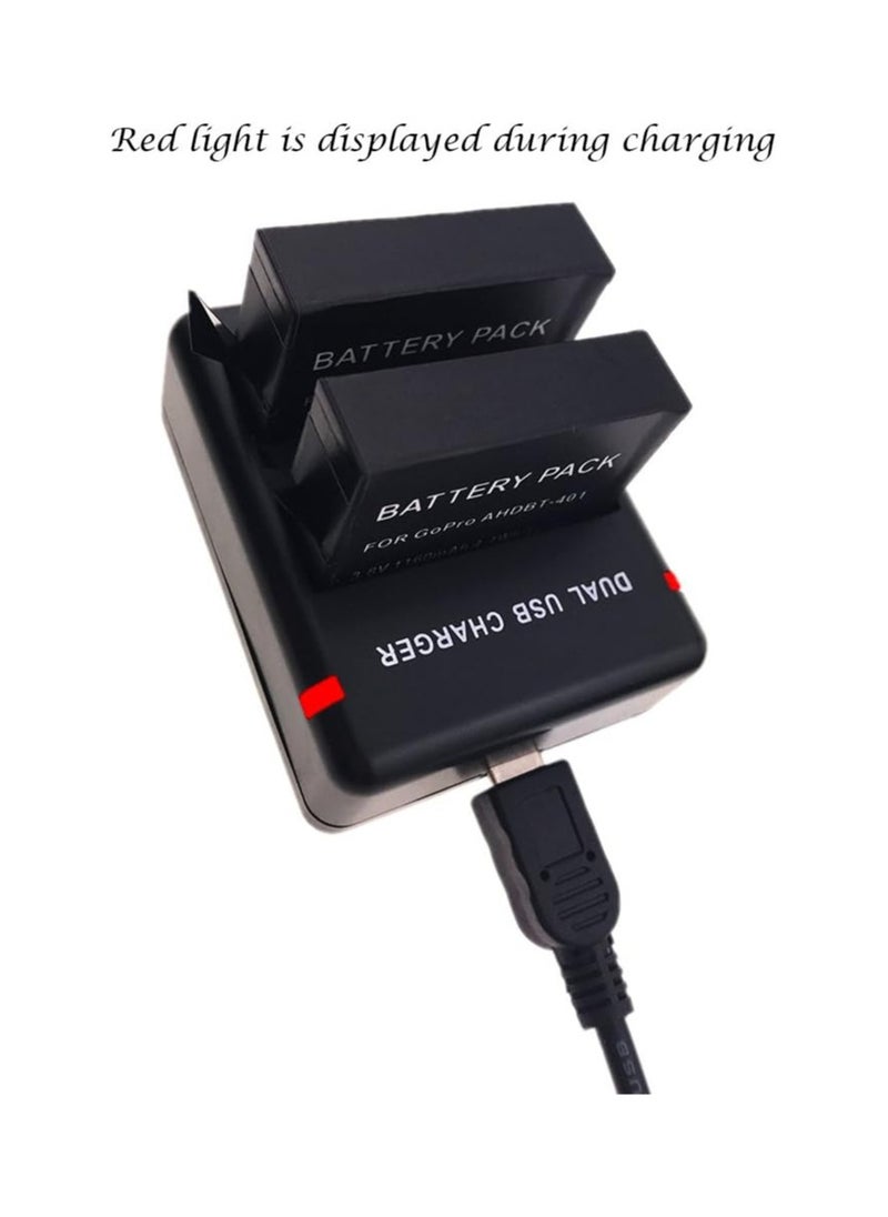 GoPro - Dual Battery Charger for GoPro Hero 4 Camera, INPUT : 5V / 1000 MA, OUTPUT : 4.3V / 500MA*2, Model : AHDBT-401 - Image 1