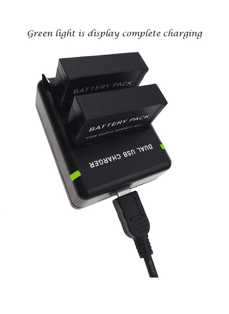 GoPro - Dual Battery Charger for GoPro Hero 4 Camera, INPUT : 5V / 1000 MA, OUTPUT : 4.3V / 500MA*2, Model : AHDBT-401 - Image 1