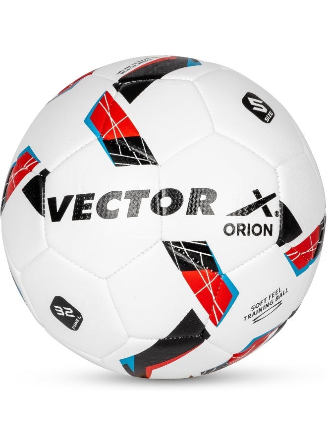Vector X Orion Football TPU Machine Stitched Indoor Outdoor Water Resistant Ball With Needle White Red Size 5 - Image 1