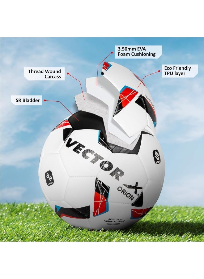 Vector X Orion Football TPU Machine Stitched Indoor Outdoor Water Resistant Ball With Needle White Red Size 5 - Image 2
