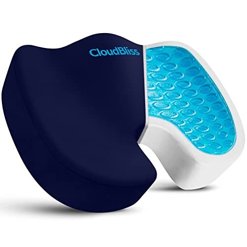 CloudBliss Large Office Chair Seat Cushion Cooling Gel Enhanced Memory Foam for Long Sitting  Back Sciatica Coccyx Tailbone Pain Relief Pillow  for WheelchairOffice Gaming Car  Blue