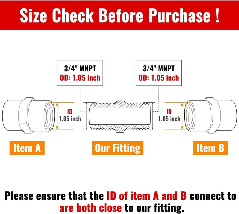 SUNGATOR 4-Pack 3/4 Inch Hex Nipples, 3/4'' NPT Male × Male Brass Pipe Fitting Adapters, 3/4'' Brass Hex Nipple Pipe Extension Fittings - Image 3