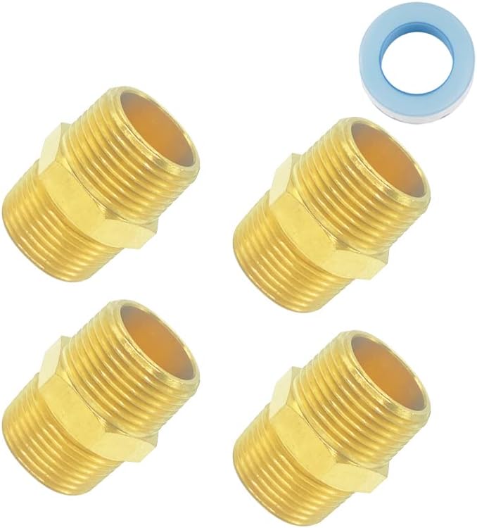 SUNGATOR 4-Pack 3/4 Inch Hex Nipples, 3/4'' NPT Male × Male Brass Pipe Fitting Adapters, 3/4'' Brass Hex Nipple Pipe Extension Fittings - Image 1