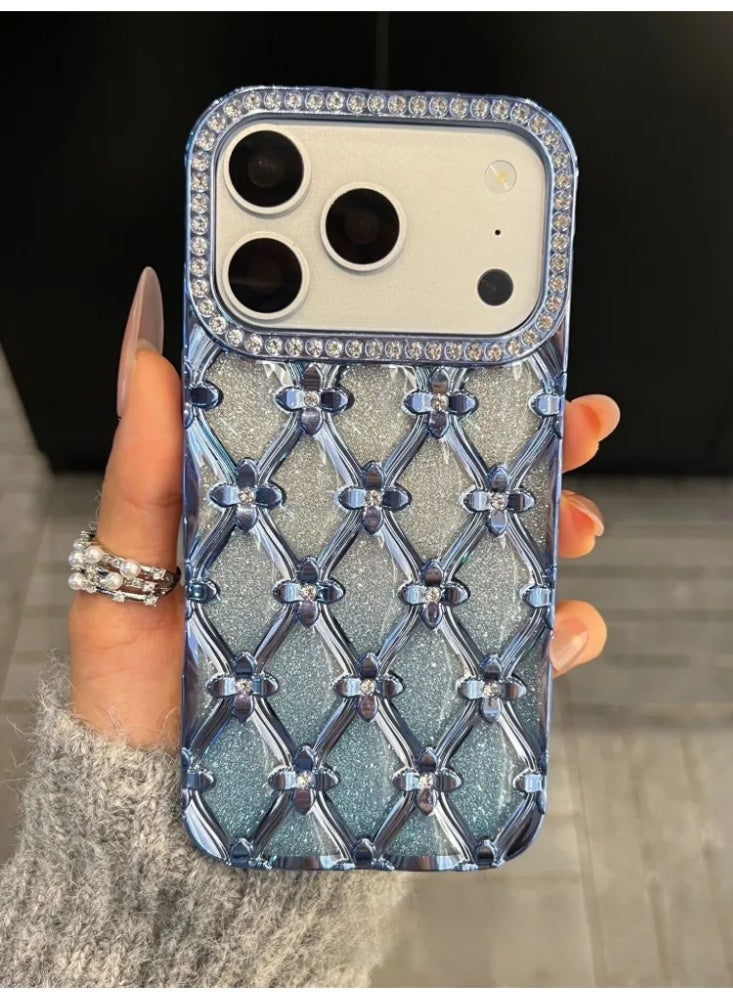 Luxury Electroplated Rhombus Rhinestone Glitter Phone Case For iPhone 16/17, Anti-Fingerprint Gradient Bling Shockproof Protective Cover With Diamond Lens Frame - Image 1