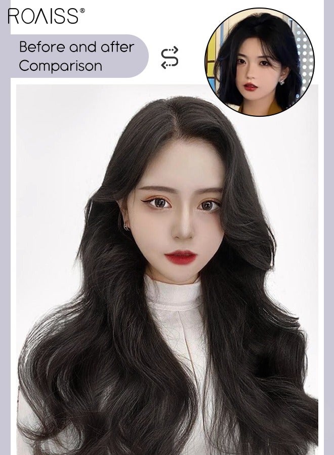 رويس وصلات شعر أسود بني، وصلات شعر مجعد من قطعة واحدة مع 5 مشابك، قطعة شعر صناعية مقاومة للحرارة للفتيات النساء، 50 سم (20 بوصة) - Image 2