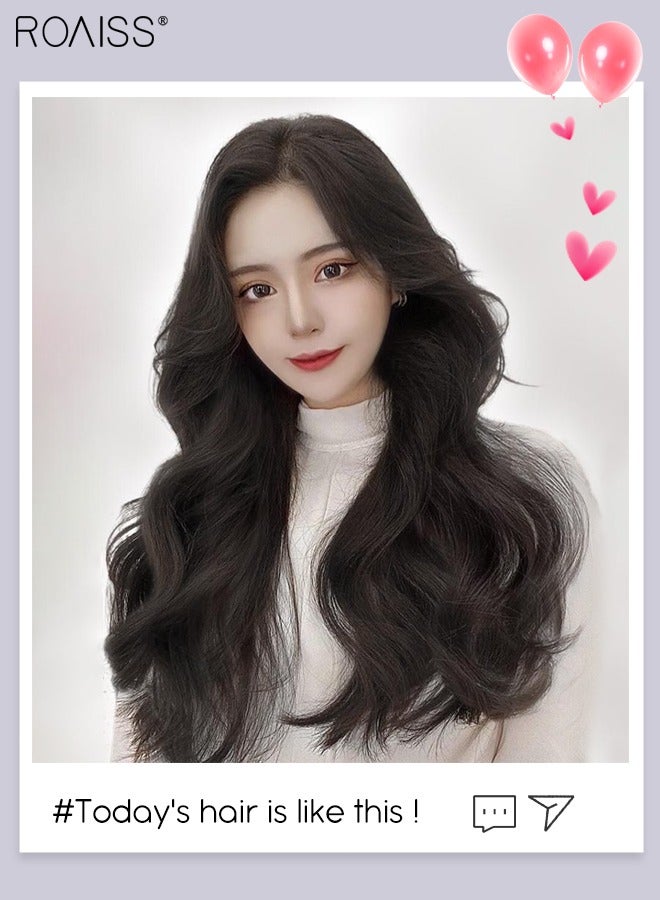 رويس وصلات شعر أسود بني، وصلات شعر مجعد من قطعة واحدة مع 5 مشابك، قطعة شعر صناعية مقاومة للحرارة للفتيات النساء، 50 سم (20 بوصة) - Image 5