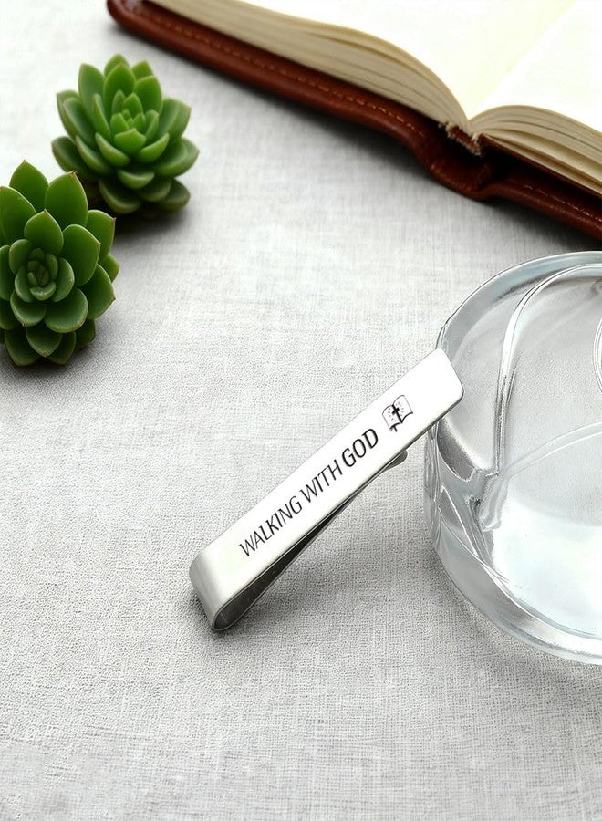 HUHALLI Walking With God Religious Christian Gifts for Men Faith Based Stainless Steel Tie Clips Bar Pin Best Pastor Gift Spiritual Gifts Christmas Birthday Presents Valentines Day Gift for Friends Coworkers - Image 3