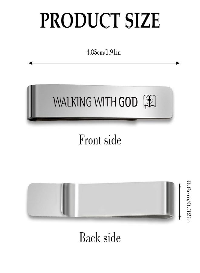 HUHALLI Walking With God Religious Christian Gifts for Men Faith Based Stainless Steel Tie Clips Bar Pin Best Pastor Gift Spiritual Gifts Christmas Birthday Presents Valentines Day Gift for Friends Coworkers - Image 4