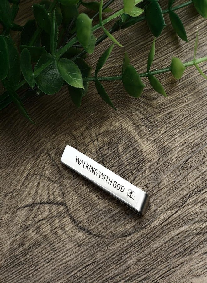 HUHALLI Walking With God Religious Christian Gifts for Men Faith Based Stainless Steel Tie Clips Bar Pin Best Pastor Gift Spiritual Gifts Christmas Birthday Presents Valentines Day Gift for Friends Coworkers - Image 2
