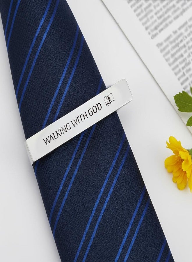 HUHALLI Walking With God Religious Christian Gifts for Men Faith Based Stainless Steel Tie Clips Bar Pin Best Pastor Gift Spiritual Gifts Christmas Birthday Presents Valentines Day Gift for Friends Coworkers - Image 5