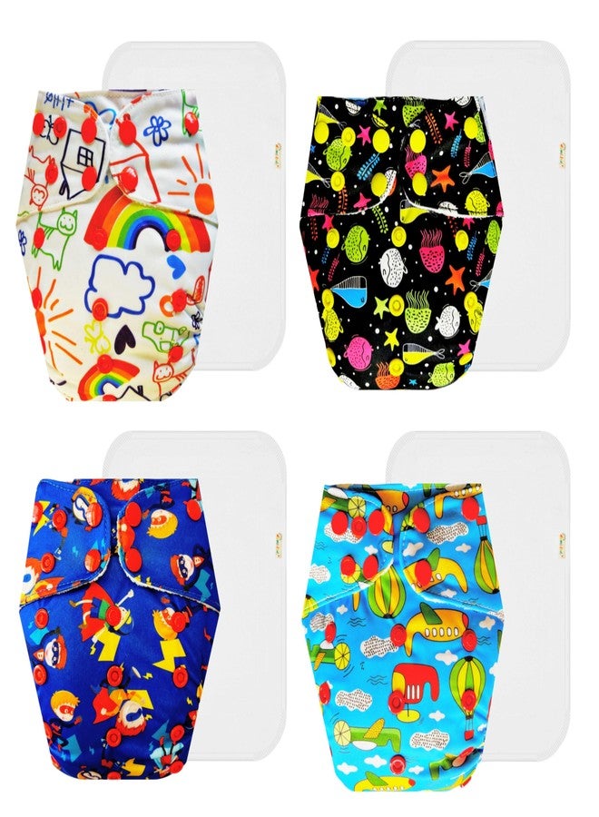 Dumbledo Premium Cloth Diaper with Cotton Insert (Pack of 4) | Dry Feel and Comfortable | Breathable | Adjustable Snaps | Trusted by Moms | 3 Months - 3 Years | Unisex Baby - Image 1