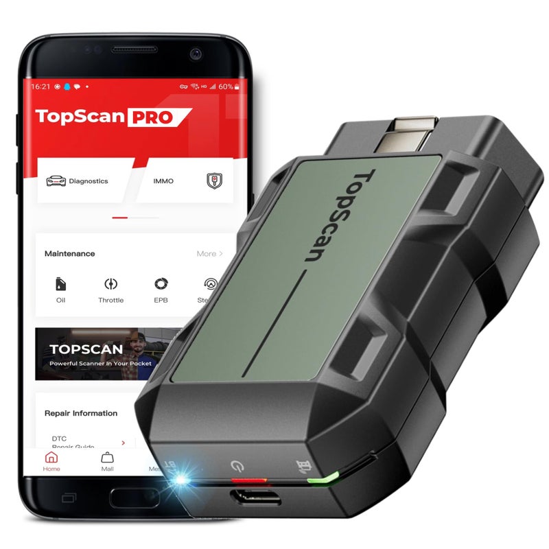 TOPDON TopScan Pro OBD2 Scanner Bluetooth for iOS Android Diagnostic Scan Tool for All Cars Car Code Reader with Reset Scanner 13 Reset Service 2024 Upgraded Version of Topscan Lite