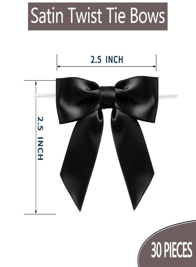 AKLVBL 2.5" Black Satin Ribbon Twist Tie Bows for Gift Wrapping - 30 Counts - Image 3