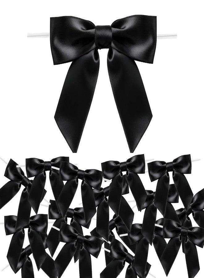 AKLVBL 2.5" Black Satin Ribbon Twist Tie Bows for Gift Wrapping - 30 Counts - Image 1