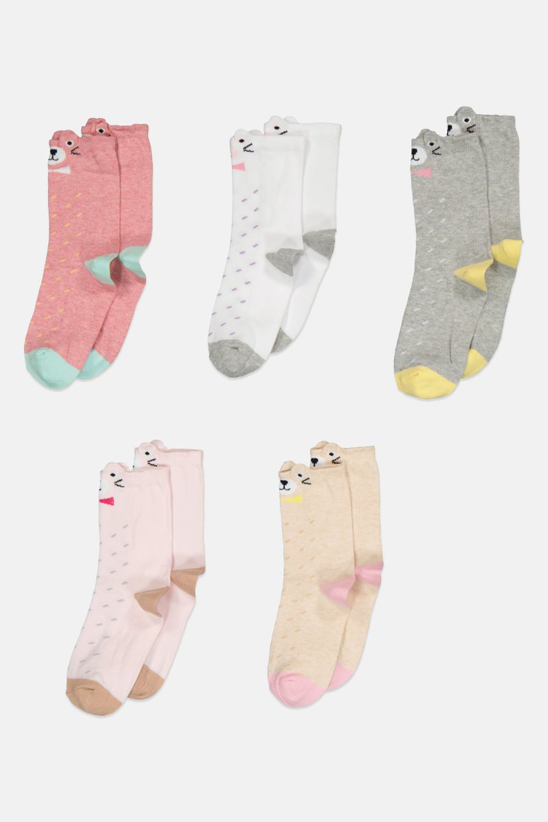 Joe Boxer Kids Girl 5 Pair Allover Print Crew Socks, Multicolor - Image 2