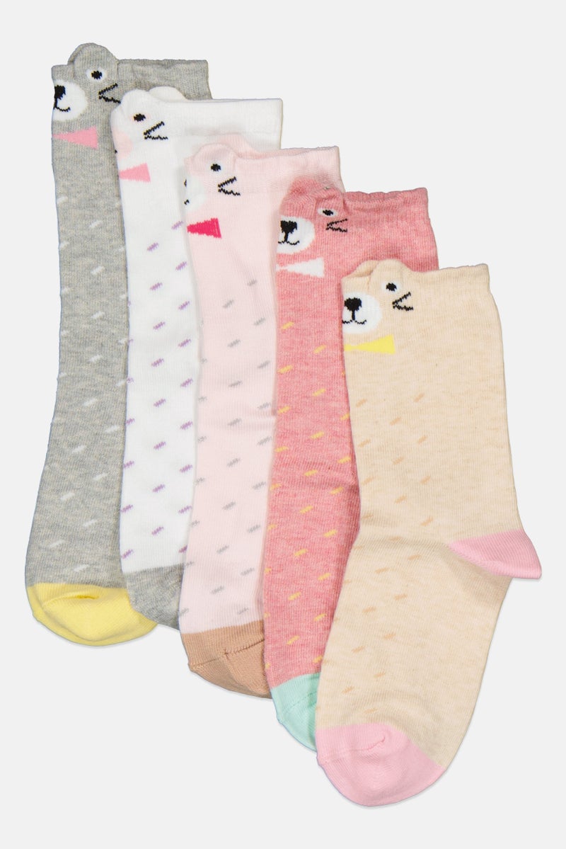 Joe Boxer Kids Girl 5 Pair Allover Print Crew Socks, Multicolor - Image 1