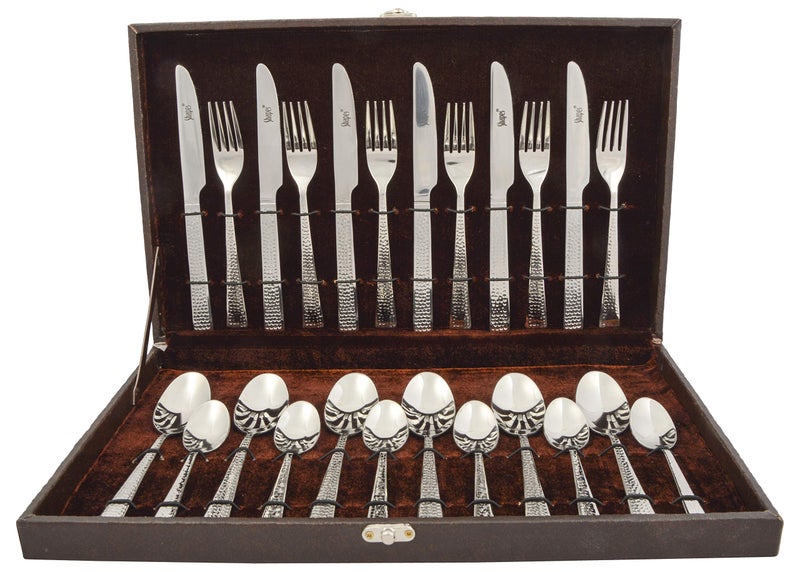 SHAPES Feast Premium Silver Stainless Steel Cutlery Set - 24 Pieces with Gift Box | Rust-Resistant, Dishwasher Safe, Elegant Design | Ideal for Home and Restaurant - Image 1