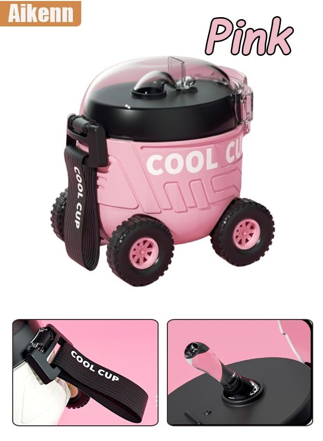 Aikenn Aikenn 550ml Car Styling Cute Water Cup With Safety Lock And Carrying Rope,Soft Spout Learner Cup,Baby Sippy Cups Anti-Drop Material For Boys and Girls Gifts Pink  - Image 1