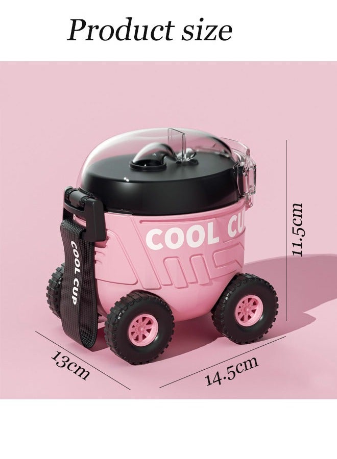 Aikenn Aikenn 550ml Car Styling Cute Water Cup With Safety Lock And Carrying Rope,Soft Spout Learner Cup,Baby Sippy Cups Anti-Drop Material For Boys and Girls Gifts Pink  - Image 2
