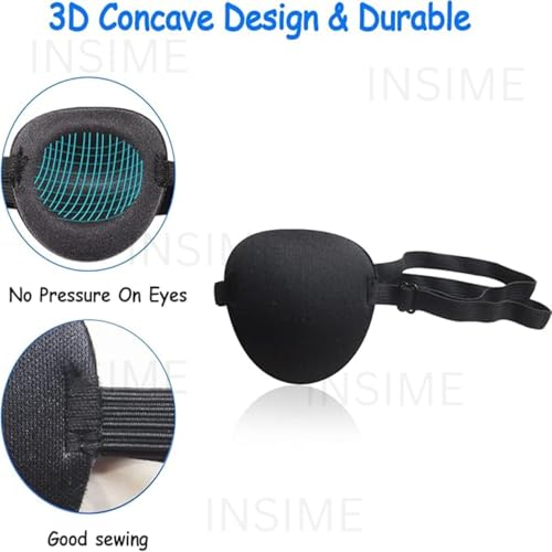 INSIME Pirate eye patch for kids | Adjusable Eye patches for lazy eye | Soft 3D Groove design Eye patches for left or right eyes (Pack of 2) - Image 2