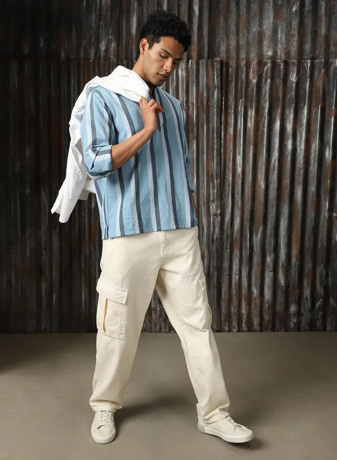 هاي ستار قميص رجالي مخطط بألوان متعددة من مزيج القطن