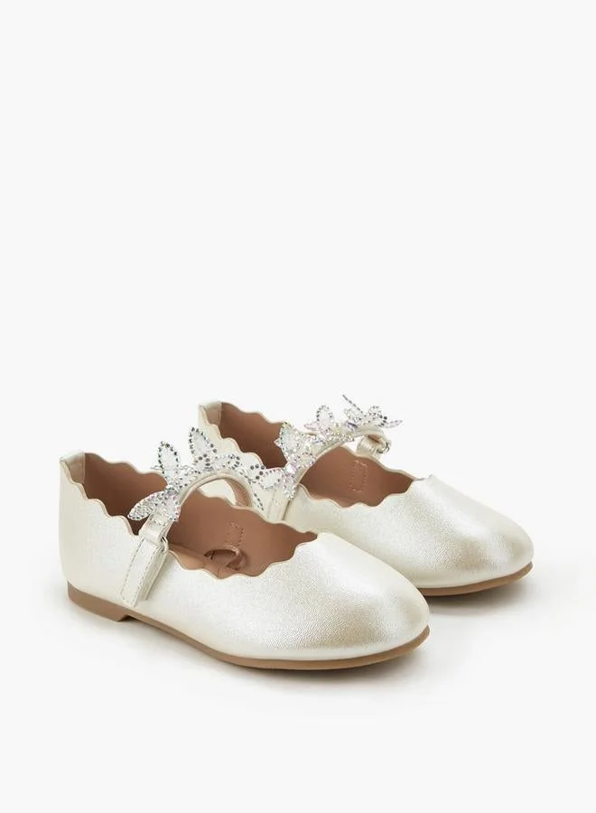 جونيورز Girls Hook And Loop Embellished Ballerina Shoes Ramadan Collections
